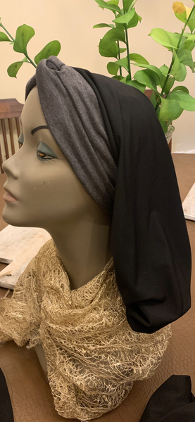 Black Gray Hijab Snood Tichel Turban Headscarf For Women | Made in the USA