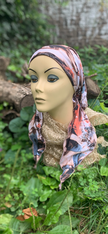 Art Headscarf For Women| Romantic Style Fabric | Angel Print Material | Vintage Clothing Design | Pre Tied Head Covering | Unique Fitted Bandana Hair Scarf | Proudly made in the USA by Uptown Girl Headwear