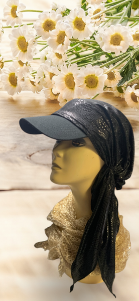 New Modern Black Shiny Headscarf For Women | Head Scarf With Brim | Sun Visor Hat | Sun Shade Hat | Beachwear | Made in USA