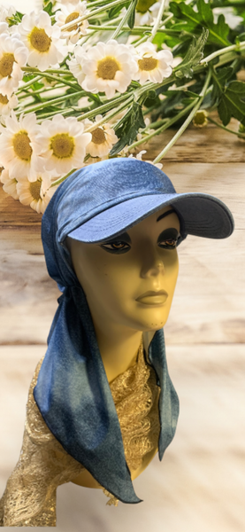 New Headscarf With Brim | Modern Hijab | Perfect For The Swimming Pool | Denim Look Sun Visor Head Scarf | Proudly Made In The USA by Uptown Girl Headwear