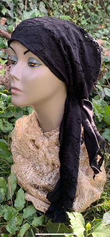 Black Lace Pre Tied Head Scarf | Fashion Lace Headscarf For Women | Black Modern Hijab | Proudly Made in the USA By Uptown Girl Headwear