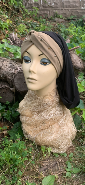 Classic Snood| Dressy Snood With Gold and Silver Design | Hijab Scarf | Turban For Women | Tichel Style | Made in USA by Uptown Girl Headwear