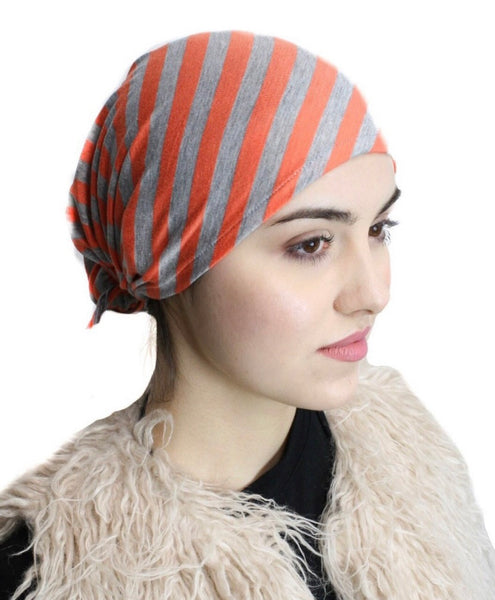 Uptown Girl Headwear Headscarf For Women | Coral Grey Slip On Hair Wrap with 2 long ties to tie for a custom fit