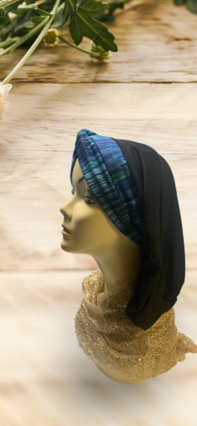 Blue Black Snood | East Hijab Scarf | Turban For Women | Headscarf | Tichel