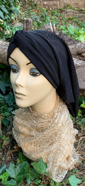 Black Sparkly Snood | Turban For Women | Modern Hijab | Easy to Wear Head Scarf