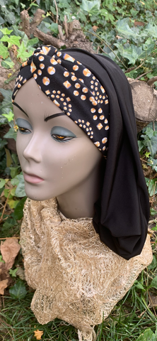 Black Gold Snood | Modern Hijab Scarf | Headscarf Turban For Women | Made in USA by Uptown Girl Headwear