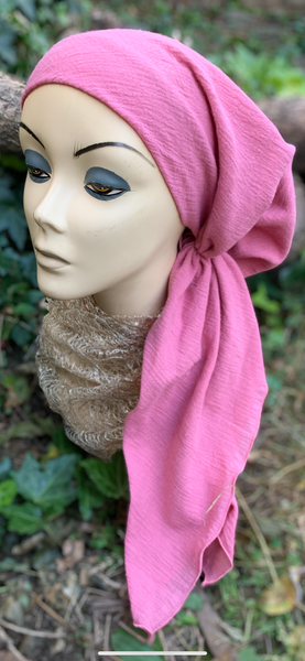 Pink Cotton Pre Tied Head Scarf For Women | Pink Tichel | Lightweight Modern Hijab | Hair Wrap Turban Hair Covering | Made in USA by Uptown Girl Headwear