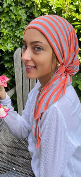 Uptown Girl Headwear Headscarf For Women | Coral Grey Slip On Hair Wrap with 2 long ties to tie for a custom fit