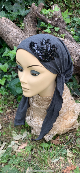 Grey Headwear With Sparkly Black Design | Modern Rich Hijab | Dressy Hair Cover