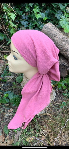 Pink Cotton Pre Tied Head Scarf For Women | Pink Tichel | Lightweight Modern Hijab | Hair Wrap Turban Hair Covering | Made in USA by Uptown Girl Headwear