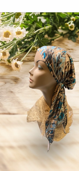 Beautiful Pre Tied Headscarf | Great Denim Match | Hair Wrap For All Seasons | Suitable For The Swimming Pool | Made in the USA by Uptown Girl Headwear