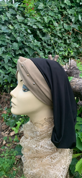 Classic Snood| Dressy Snood With Gold and Silver Design | Hijab Scarf | Turban For Women | Tichel Style | Made in USA by Uptown Girl Headwear