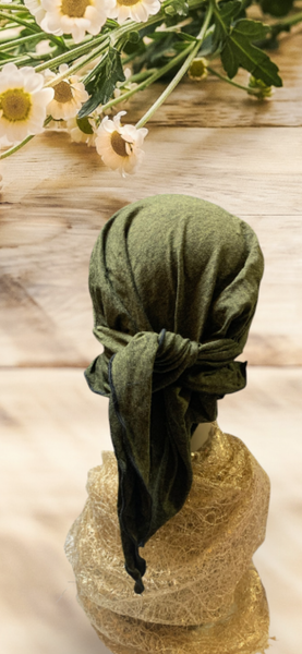 Army Green Headscarf | Soft Comfortable Cotton Feel Hair Wrap Hijab Tichel | Made in the USA by Uptown Girl Headwear