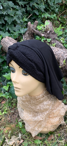 Black Textured Snood Turban Hijab | Headscarf For Women | Modern Hijab | Easy To Wear Hair Covering | Made in The USA