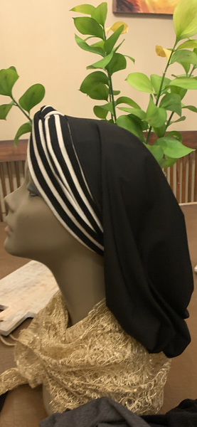 Black and White Stripe Snood Turban Hijab | Easy Slip On Headscarf For Women | Made in USA by Uptown Girl Headwear