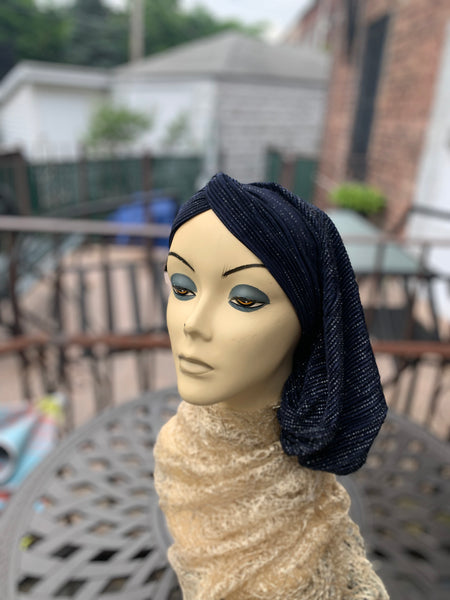 Navy Blue Snood Turban | Sparkle Modern Hijab | Head Covering for Women | Made in USA For Uptown Girl Headwear