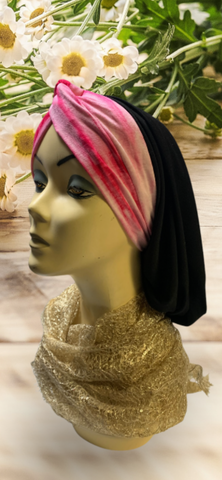 New Black Pink Tie Dye Snood Turban