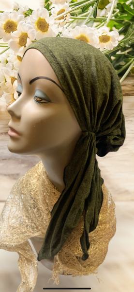 Army Green Headscarf | Soft Comfortable Cotton Feel Hair Wrap Hijab Tichel | Made in the USA by Uptown Girl Headwear