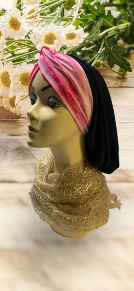 New Black Pink Tie Dye Snood Turban