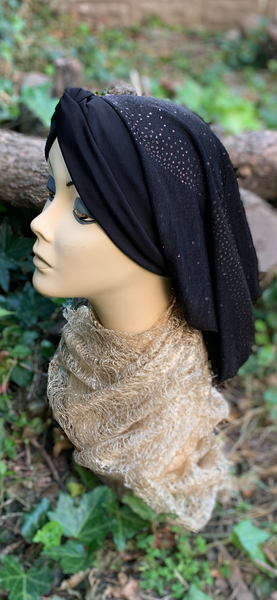 Black Sparkly Snood | Turban For Women | Modern Hijab | Easy to Wear Head Scarf