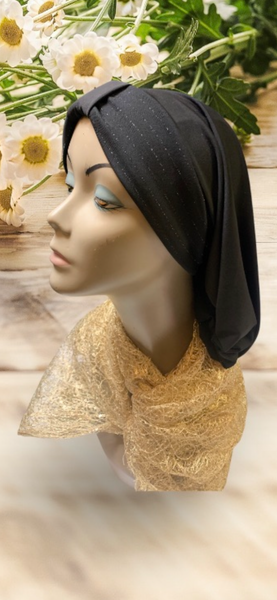 New Hook Top Snood Turban Headscarf For Women | Black With Silver | Made in the USA by Uptown Girl Headwear