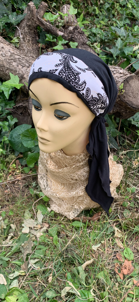 Black and White Pre Tied Head Scarf For Women | Fitted Bandana With Height | Made in the USA