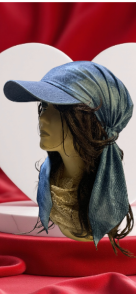 New Headscarf With Brim | Modern Hijab | Perfect For The Swimming Pool | Denim Look Sun Visor Head Scarf | Proudly Made In The USA by Uptown Girl Headwear