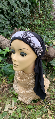 Black and White Pre Tied Head Scarf For Women | Fitted Bandana With Height | Made in the USA