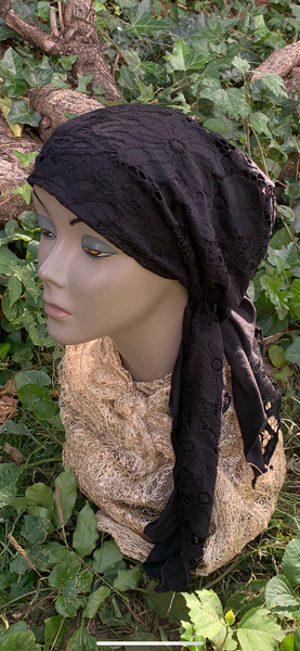 Black Lace Pre Tied Head Scarf | Fashion Lace Headscarf For Women | Black Modern Hijab | Proudly Made in the USA By Uptown Girl Headwear