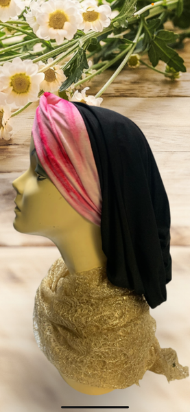 New Black Pink Tie Dye Snood Turban