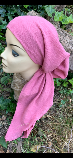 Pink Cotton Pre Tied Head Scarf For Women | Pink Tichel | Lightweight Modern Hijab | Hair Wrap Turban Hair Covering | Made in USA by Uptown Girl Headwear