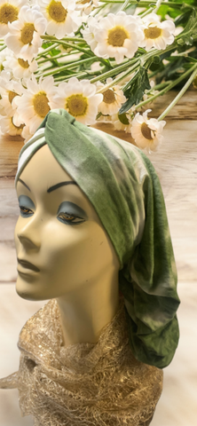 Green Tie Dye Headscarf For Women | Light Color Modern Hair Cover | Fashion Snood Turban | Made in the USA by Uptown Girl Headwear