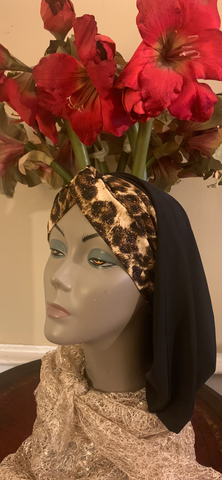 Black Brown Animal Print Snood Turban Hijab