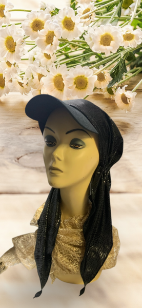 New Modern Black Shiny Headscarf For Women | Head Scarf With Brim | Sun Visor Hat | Sun Shade Hat | Beachwear | Made in USA