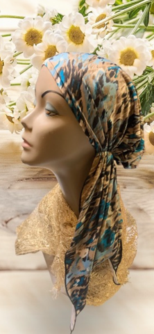 Beautiful Pre Tied Headscarf | Great Denim Match | Hair Wrap For All Seasons | Suitable For The Swimming Pool | Made in the USA by Uptown Girl Headwear