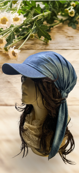 New Headscarf With Brim | Modern Hijab | Perfect For The Swimming Pool | Denim Look Sun Visor Head Scarf | Proudly Made In The USA by Uptown Girl Headwear