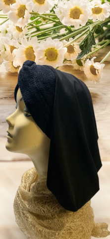 New Black Chenille and Lycra Snood Turban Hijab