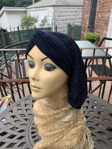 Navy Blue Snood Turban | Sparkle Modern Hijab | Head Covering for Women | Made in USA For Uptown Girl Headwear