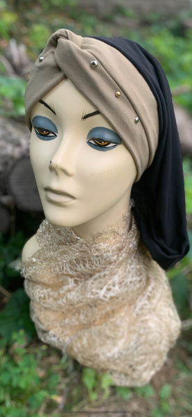 Classic Snood| Dressy Snood With Gold and Silver Design | Hijab Scarf | Turban For Women | Tichel Style | Made in USA by Uptown Girl Headwear