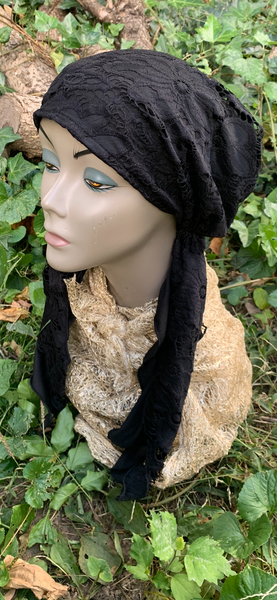 Black Lace Pre Tied Head Scarf | Fashion Lace Headscarf For Women | Black Modern Hijab | Proudly Made in the USA By Uptown Girl Headwear