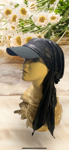 New Modern Black Shiny Headscarf For Women | Head Scarf With Brim | Sun Visor Hat | Sun Shade Hat | Beachwear | Made in USA