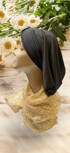 New Hook Top Snood Turban Headscarf For Women | Black With Silver | Made in the USA by Uptown Girl Headwear