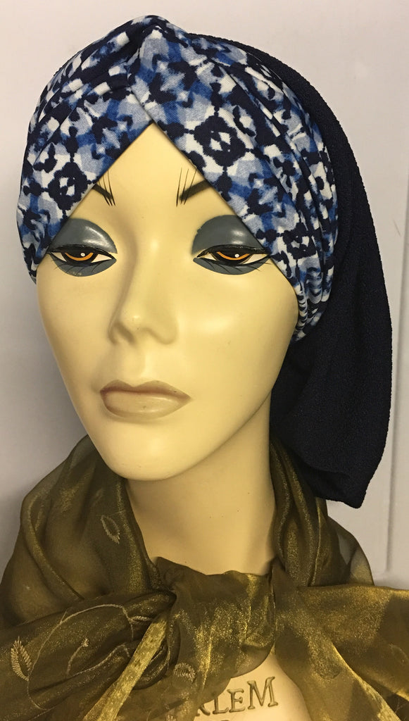 Tichel Front Girl Uptown With Mix Black Hijab Dark - Navy Headwear Headband Blue Snood