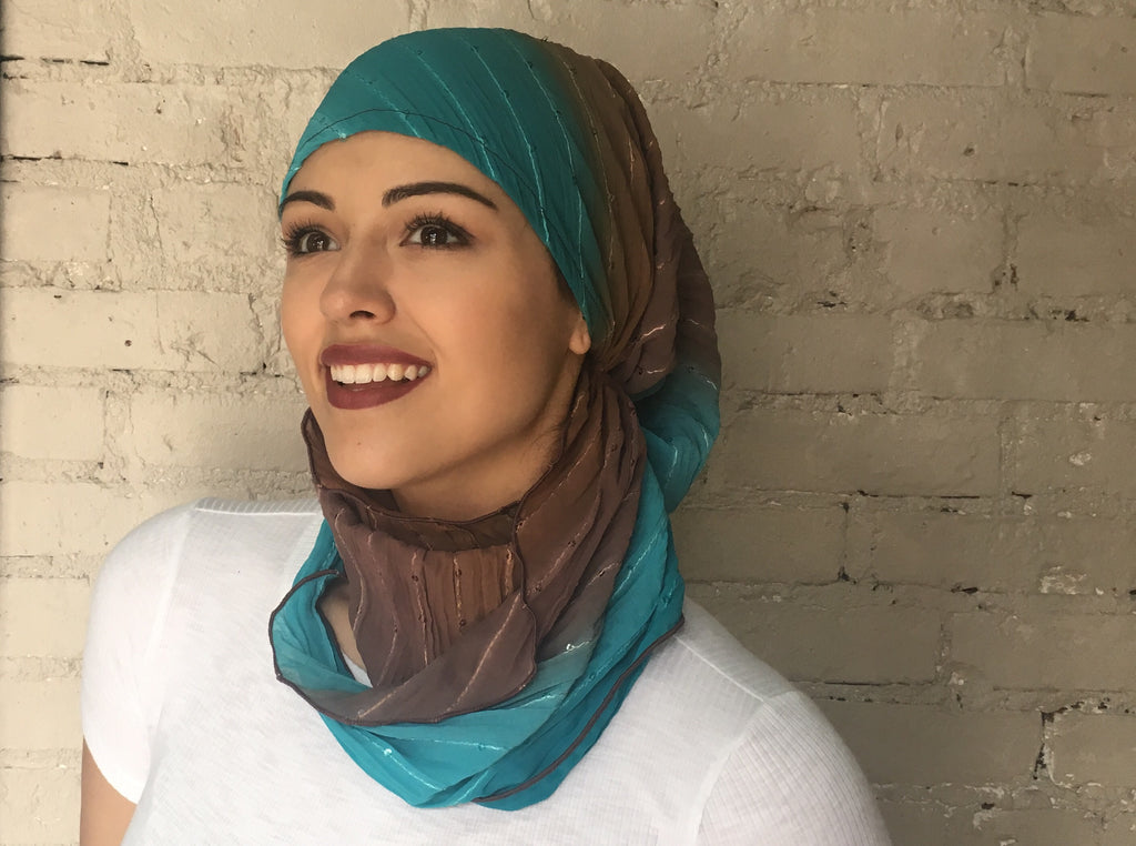 Headcovering Brown Turquoise Easy Slip On Style Sequined Pre Tied Stunning  Head Scarf Hijab Head Wrap For Women
